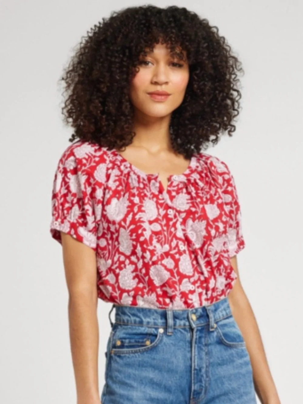 NWT Mille Naomi Red Zinnia Blouson Short Sleeve Top Size XS - Picture 4 of 10
